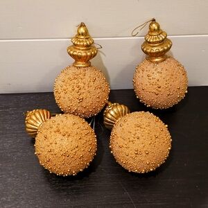 Set of 4 gold round beaded Christmas ornaments